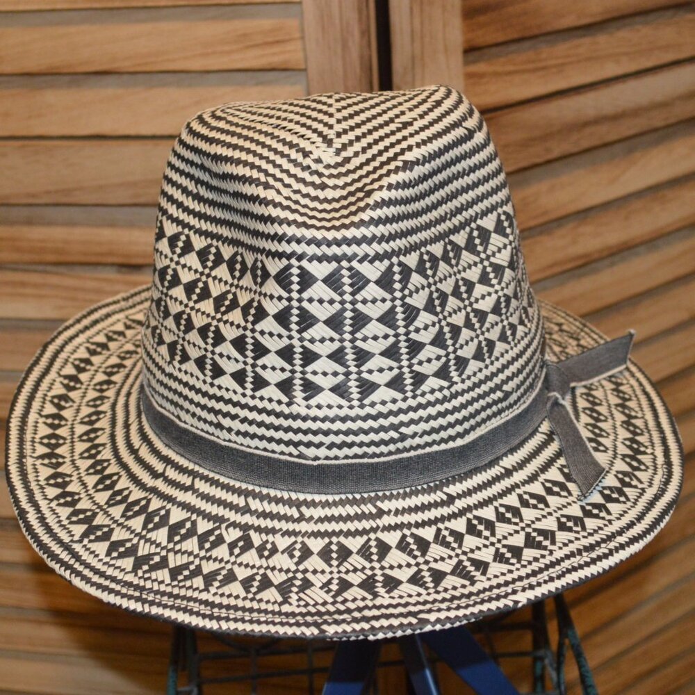 Coolibar Hat Gray/White Geometric Pattern Fedora … - image 1